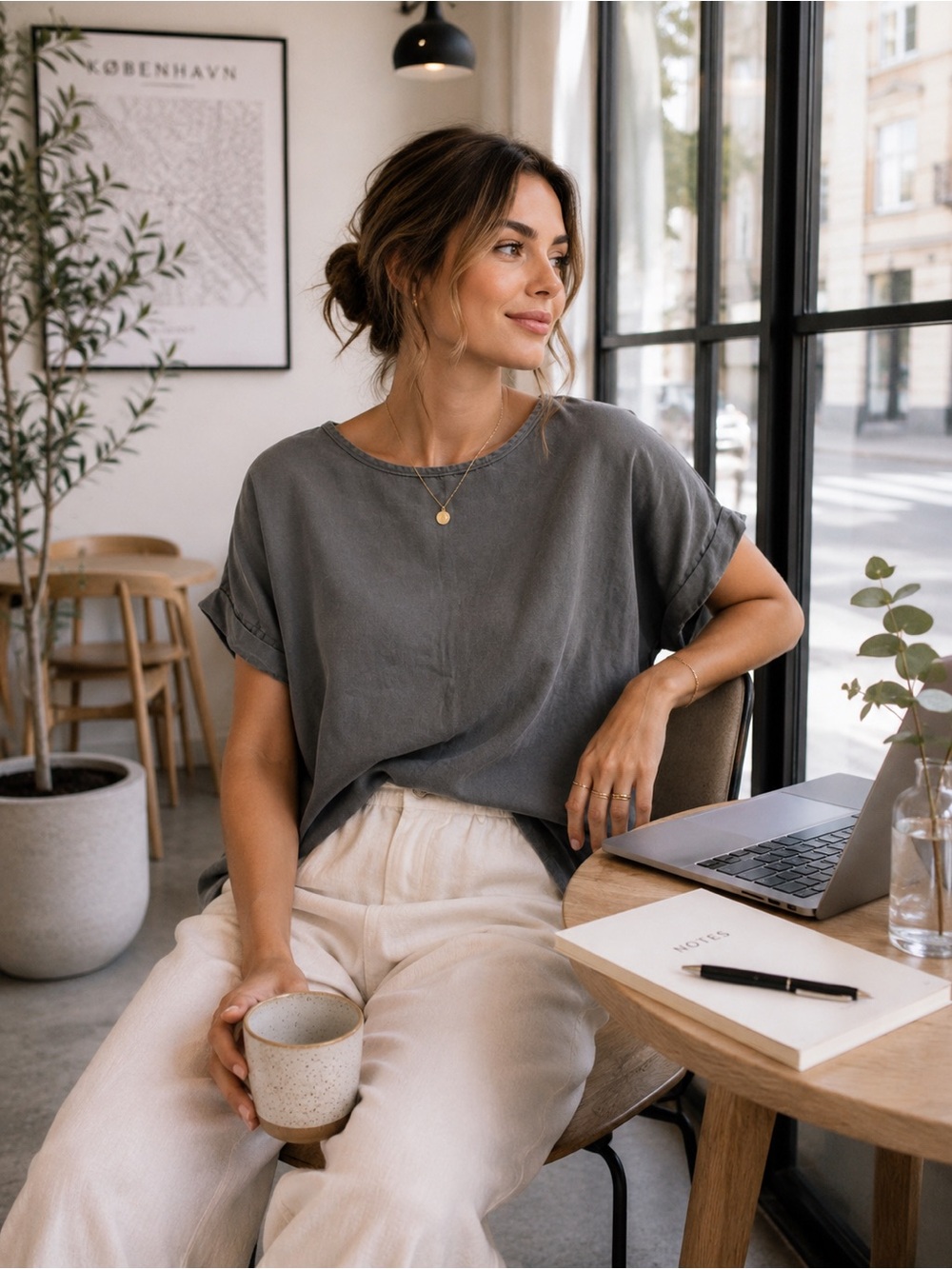 Salt Cotton Boxy Top Small Gray Minimalist Short Sleeve Blouse